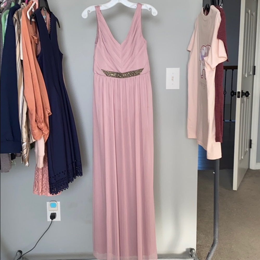 Long pink dress with sparkle belt accent
